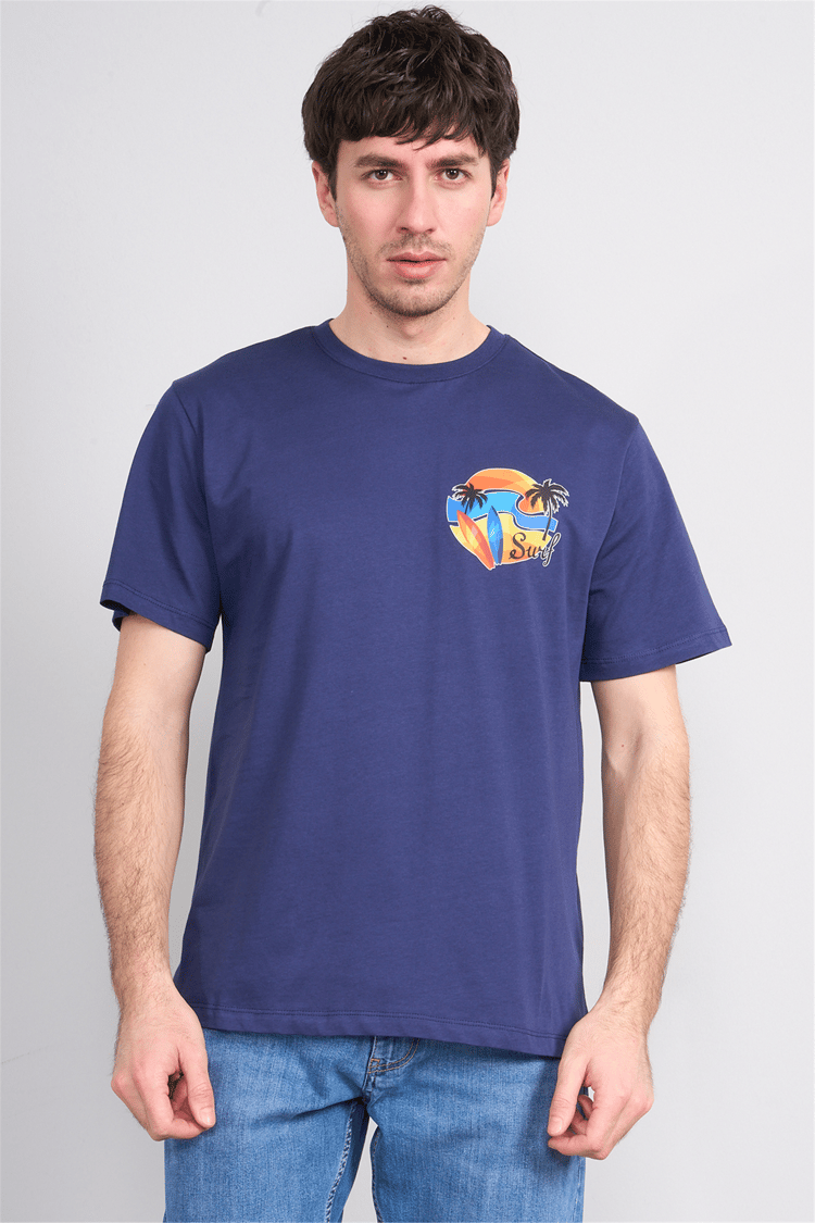 Çetinkaya Mentality 4215 Bisiklet Yaka Regular Baskılı T-shirt Açık Lacivert