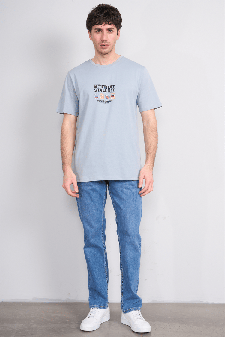 Çetinkaya Mentality 4304 Bisiklet Yaka Regular Baskılı T-shirt Açık Gri