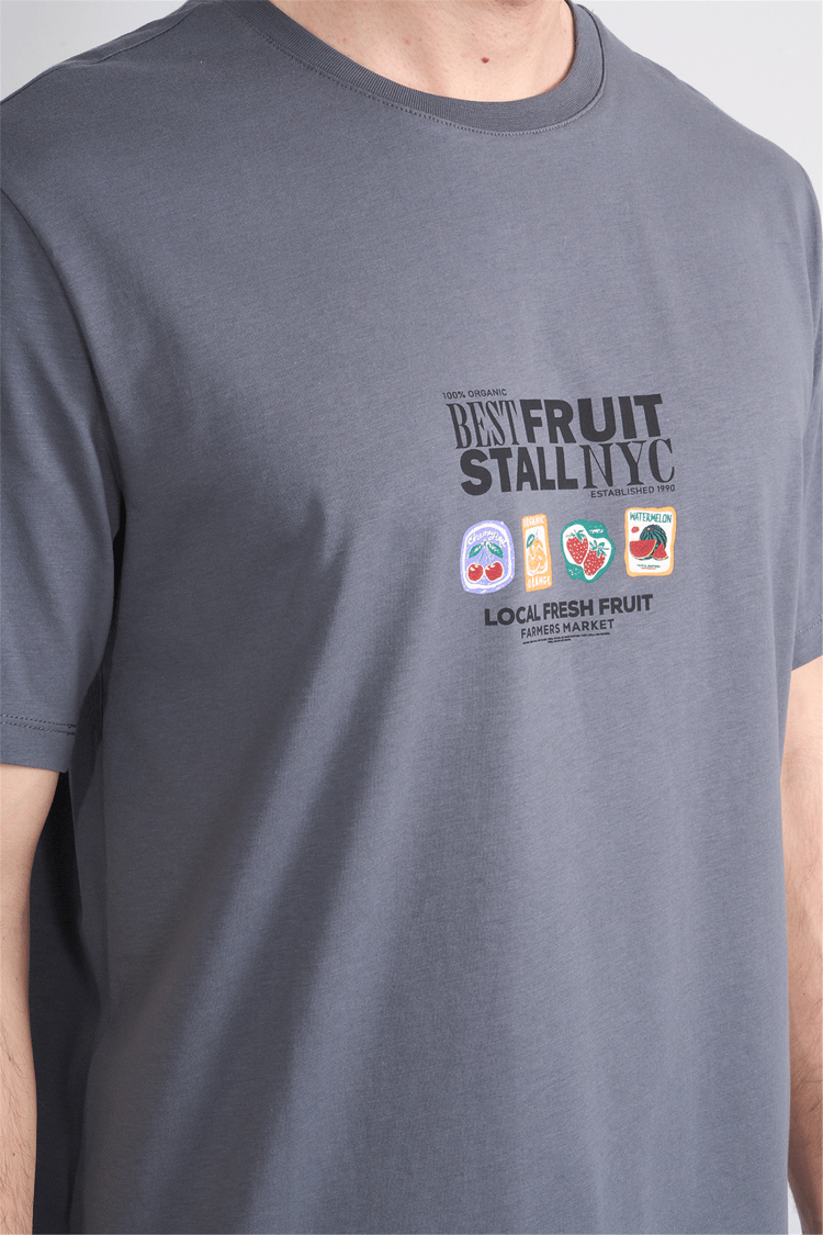 Çetinkaya Mentality 4304 Bisiklet Yaka Regular Baskılı T-shirt Koyu Gri