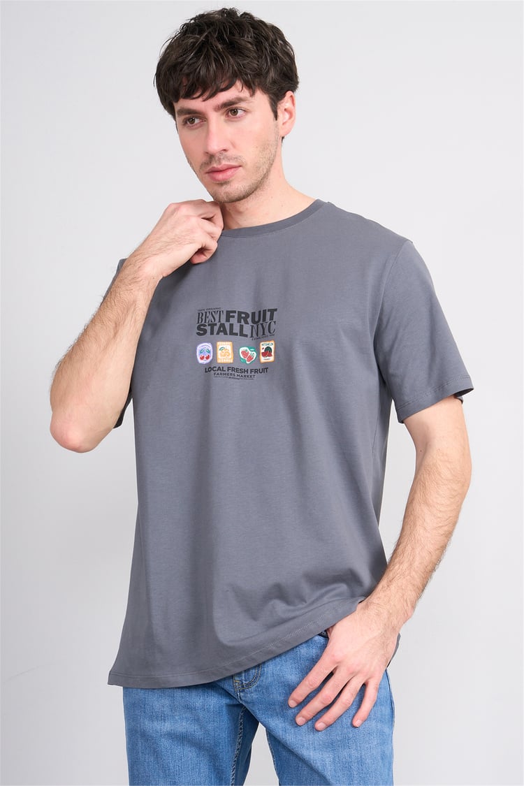 Çetinkaya Mentality 4304 Bisiklet Yaka Regular Baskılı T-shirt Koyu Gri