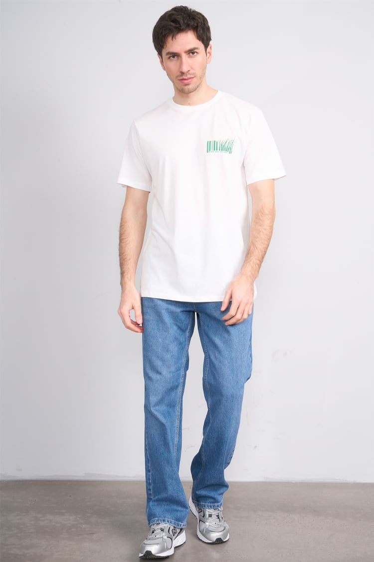 Çetinkaya Mentality 4382 Bisiklet Yaka Regular Baskılı T-shirt Krem
