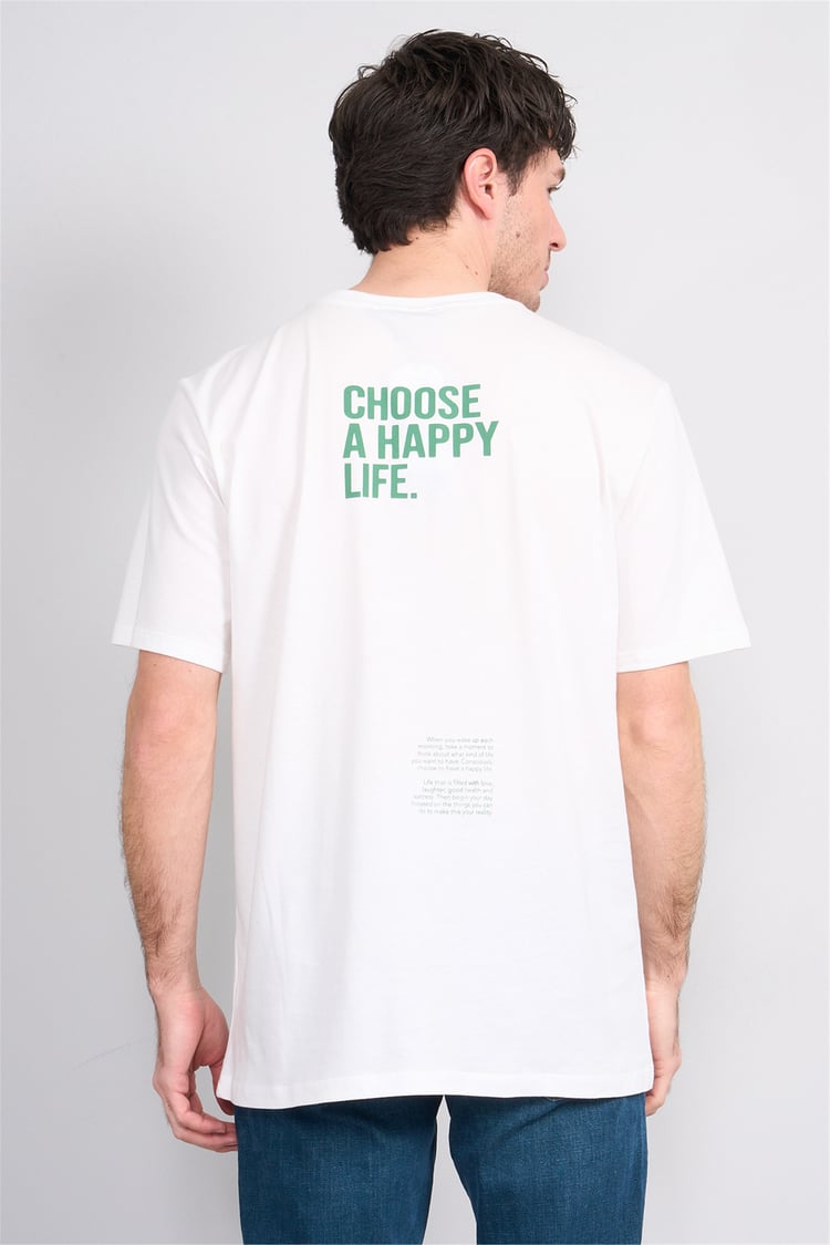 Çetinkaya Mentality 4398 Bisiklet Yaka Regular Baskılı T-shirt Krem