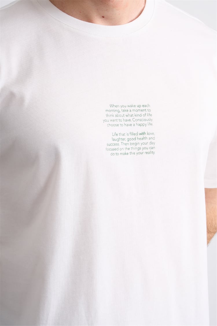 Çetinkaya Mentality 4398 Bisiklet Yaka Regular Baskılı T-shirt Krem