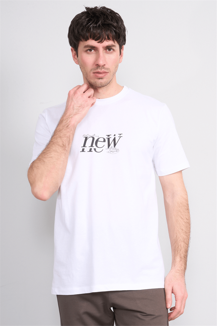 Çetinkaya Mentality 4493 Bisiklet Yaka Regular Baskılı T-shirt Beyaz