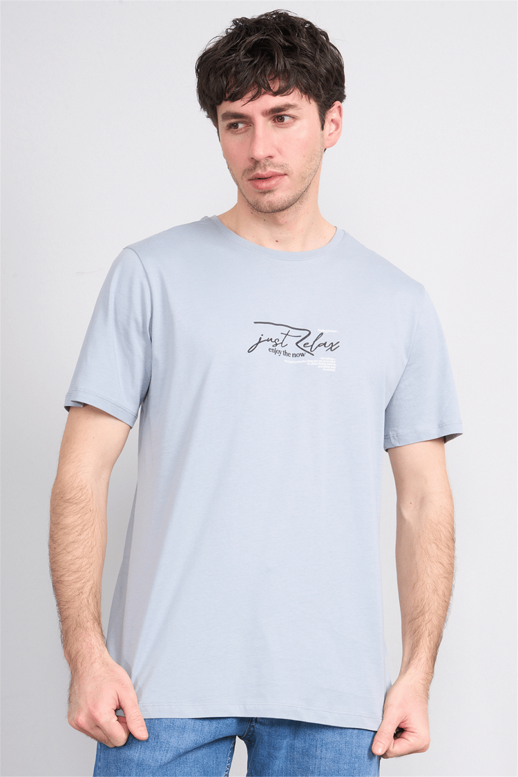 Çetinkaya Mentality 4498 Bisiklet Yaka Regular Baskılı T-shirt Açık Gri