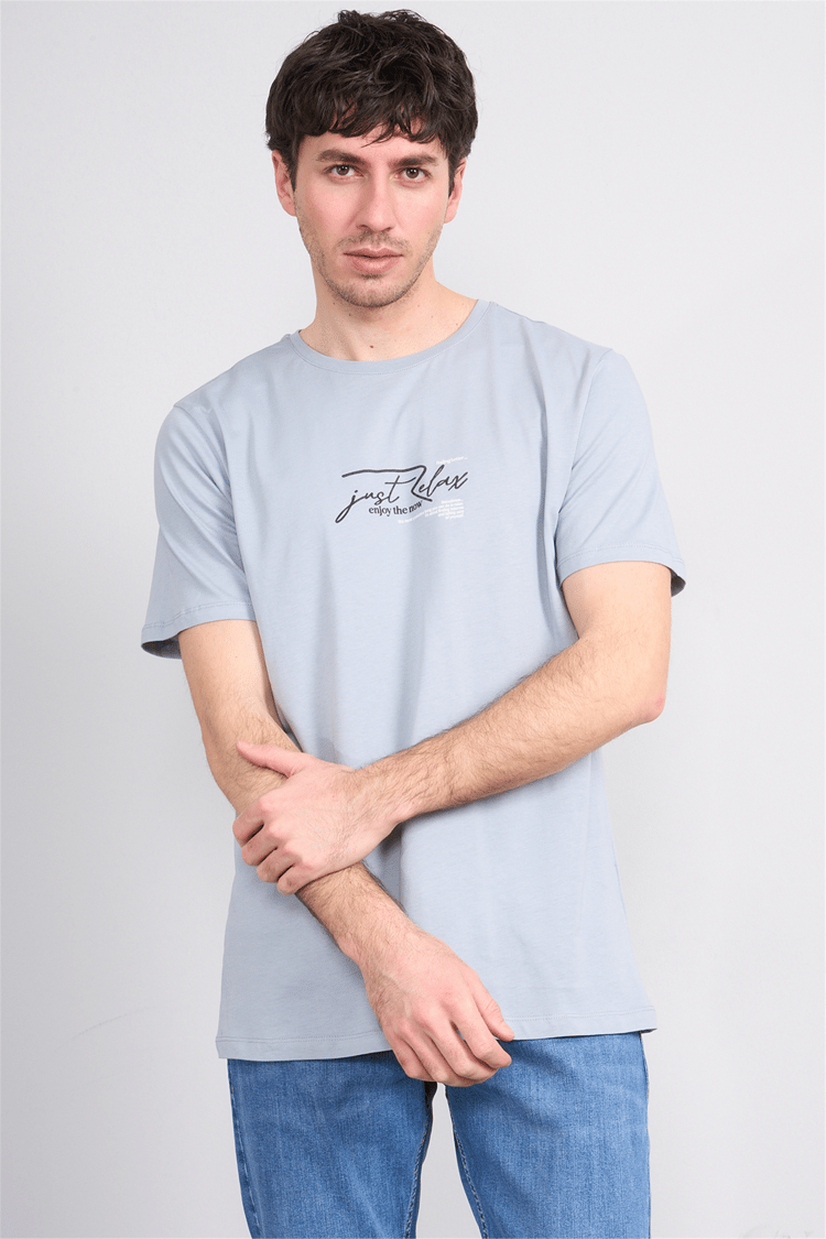 Çetinkaya Mentality 4498 Bisiklet Yaka Regular Baskılı T-shirt Açık Gri