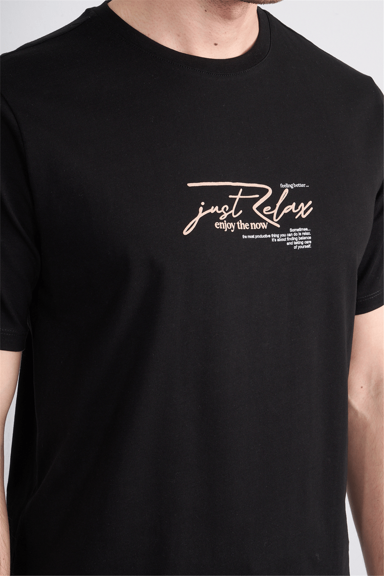 Çetinkaya Mentality 4498 Bisiklet Yaka Regular Baskılı T-shirt Siyah