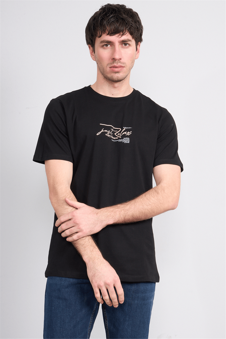 Çetinkaya Mentality 4498 Bisiklet Yaka Regular Baskılı T-shirt Siyah