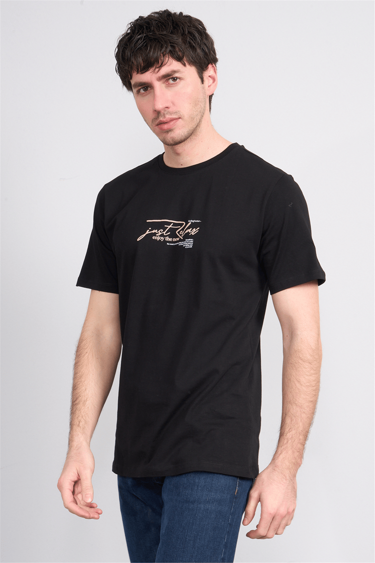 Çetinkaya Mentality 4498 Bisiklet Yaka Regular Baskılı T-shirt Siyah
