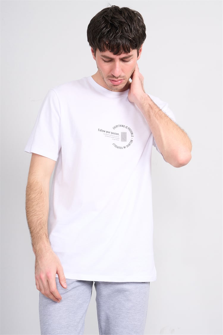 Çetinkaya Mentality 4499 Bisiklet Yaka Regular Baskılı T-shirt Beyaz