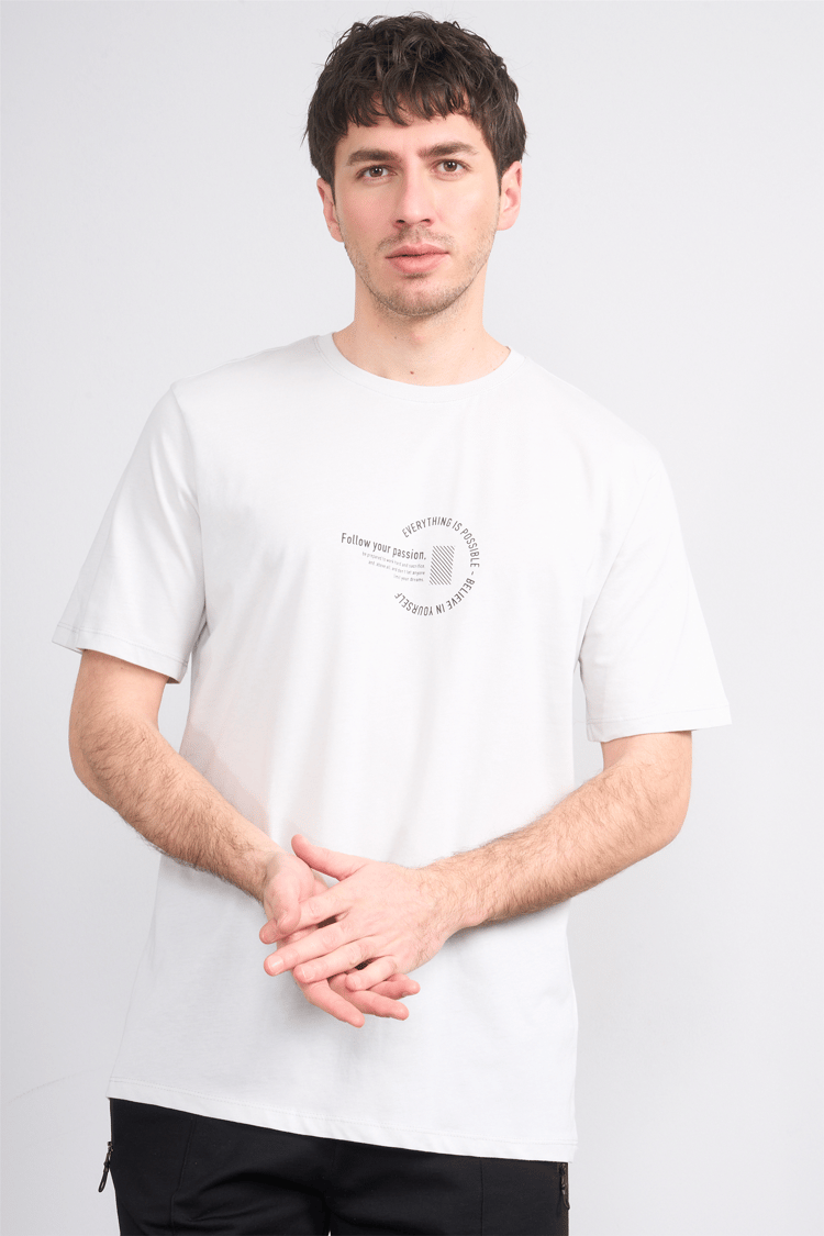 Çetinkaya Mentality 4499 Bisiklet Yaka Regular Baskılı T-shirt Taş