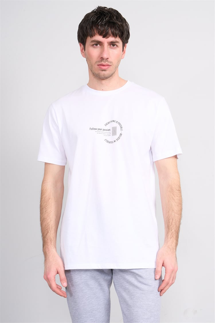 Çetinkaya Mentality 4499 Bisiklet Yaka Regular Baskılı T-shirt Beyaz