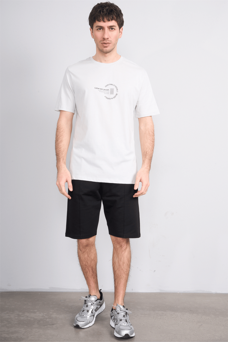 Çetinkaya Mentality 4499 Bisiklet Yaka Regular Baskılı T-shirt Taş