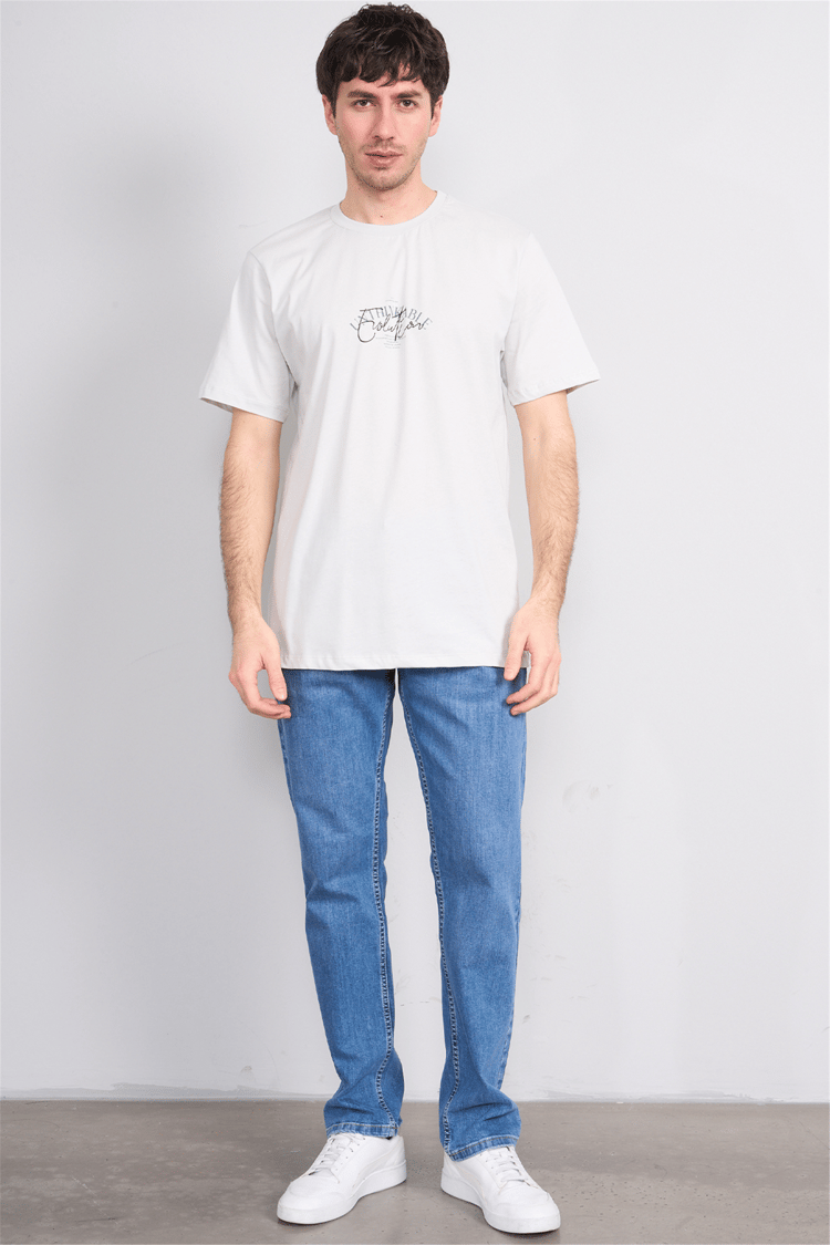 Çetinkaya Mentality 4500 Bisiklet Yaka Regular Baskılı T-shirt Taş