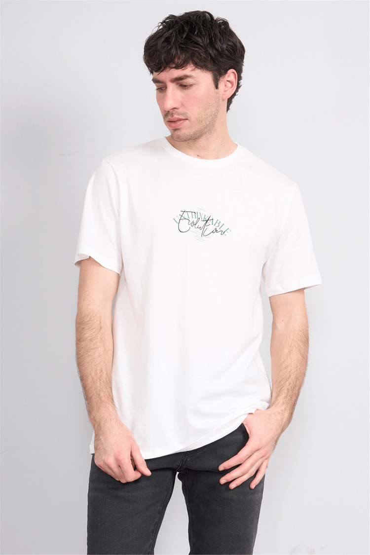 Çetinkaya Mentality 4500 Bisiklet Yaka Regular Baskılı T-shirt Krem