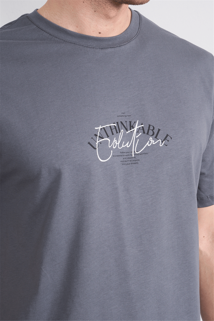 Çetinkaya Mentality 4500 Bisiklet Yaka Regular Baskılı T-shirt Koyu Gri