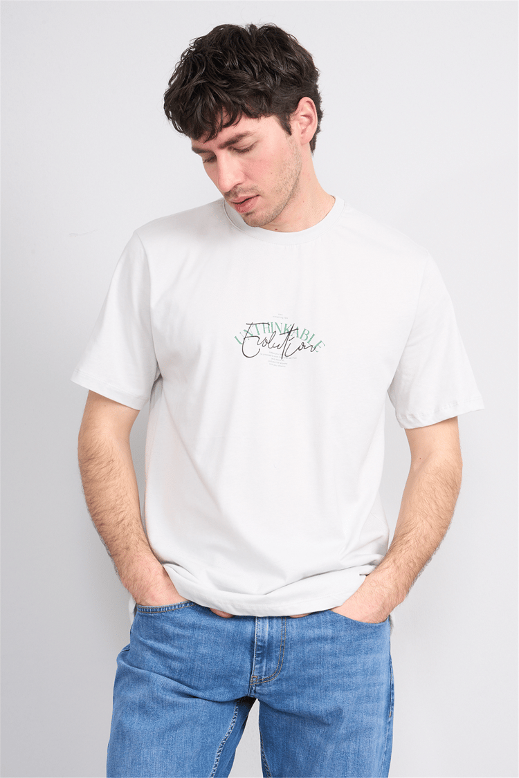 Çetinkaya Mentality 4500 Bisiklet Yaka Regular Baskılı T-shirt Taş
