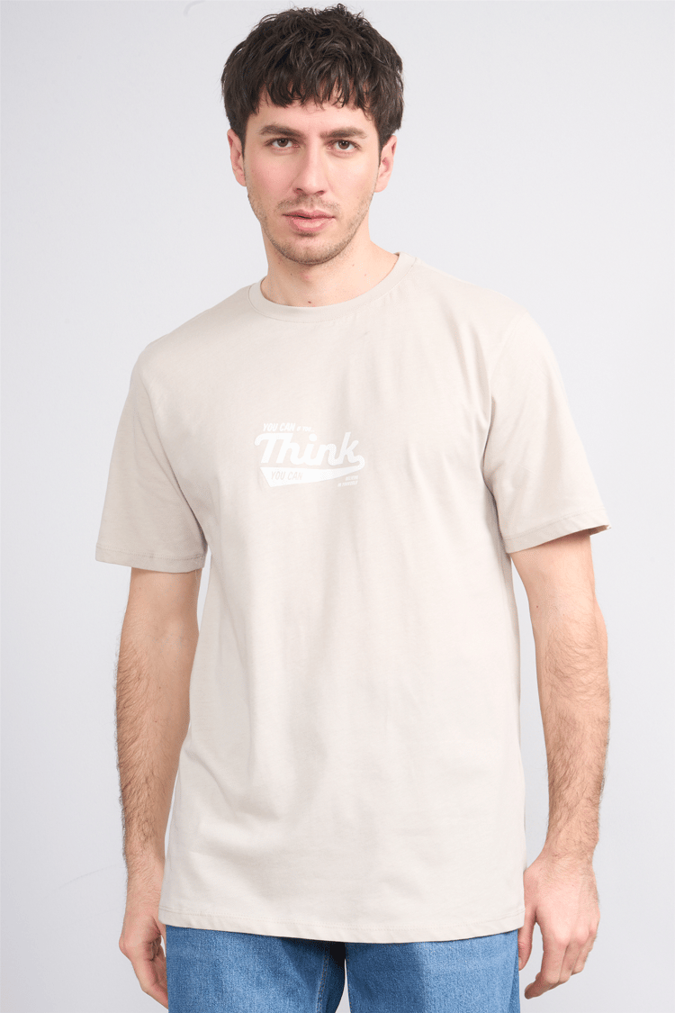 Çetinkaya Mentality 4503 Bisiklet Yaka Regular Baskılı T-shirt Vizon