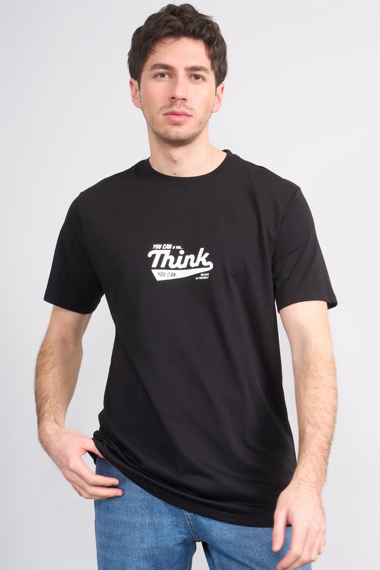 Çetinkaya Mentality 4503 Bisiklet Yaka Regular Baskılı T-shirt Siyah