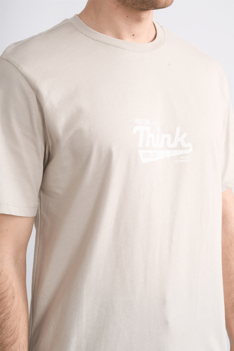 Çetinkaya Mentality 4503 Bisiklet Yaka Regular Baskılı T-shirt Vizon