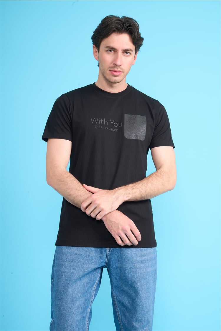 Çetinkaya Mentality 4533 Bisiklet Yaka Regular Modelli T-shirt Siyah