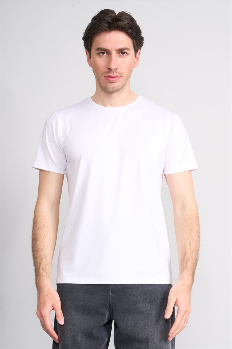 Çetinkaya Mentality 4538 Bisiklet Yaka Regular Basic T-shirt Beyaz