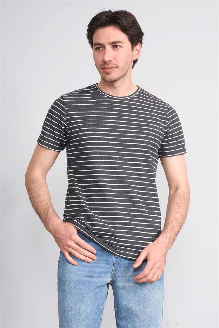Çetinkaya Mentality 4540 Bisiklet Yaka Regular Çizgili T-shirt Antrasit