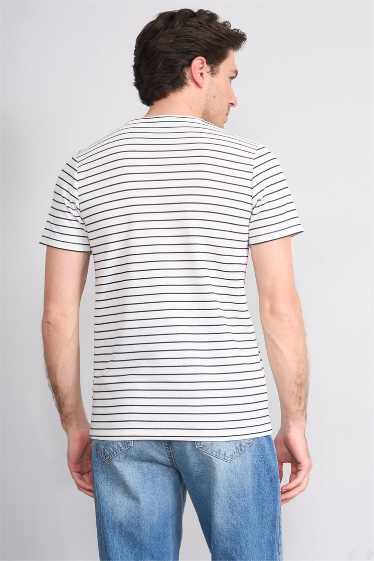 Çetinkaya Mentality 4540 Bisiklet Yaka Regular Çizgili T-shirt Beyaz