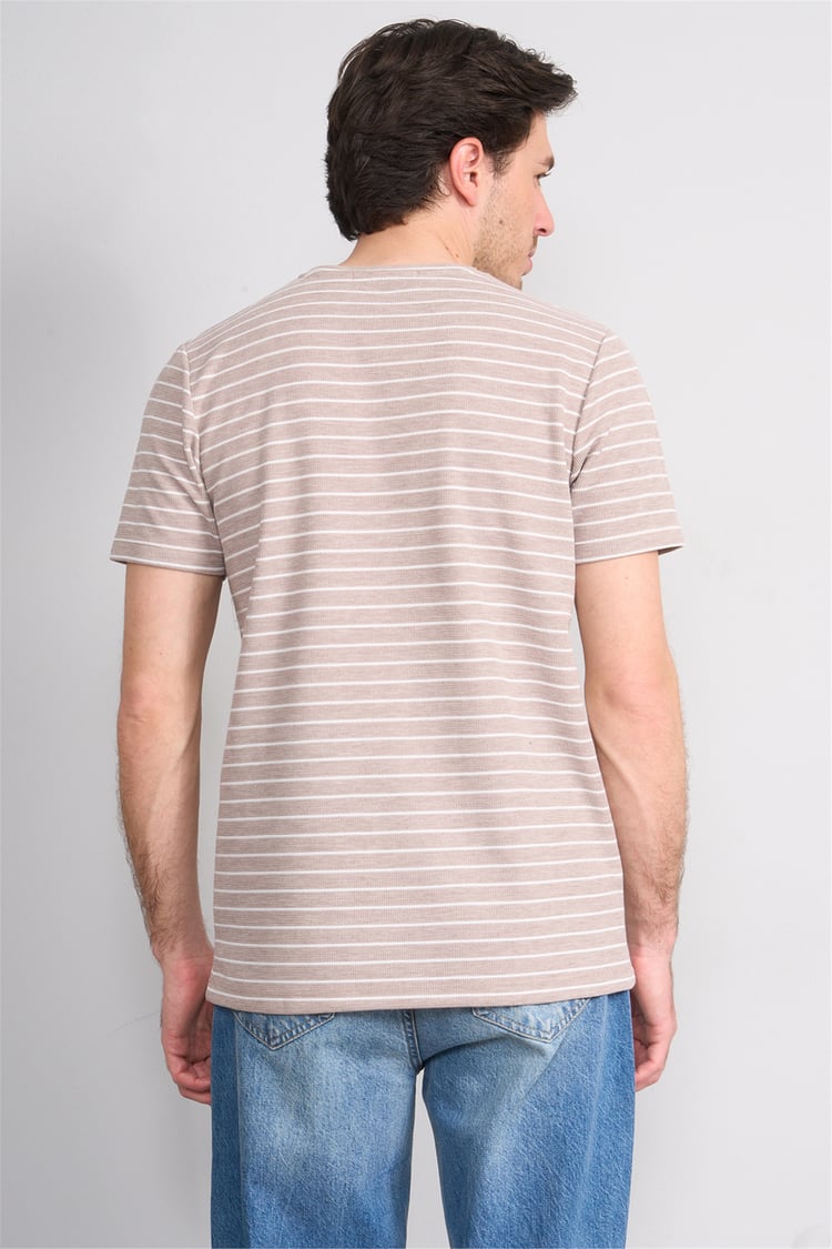 Çetinkaya Mentality 4540 Bisiklet Yaka Regular Çizgili T-shirt Bej