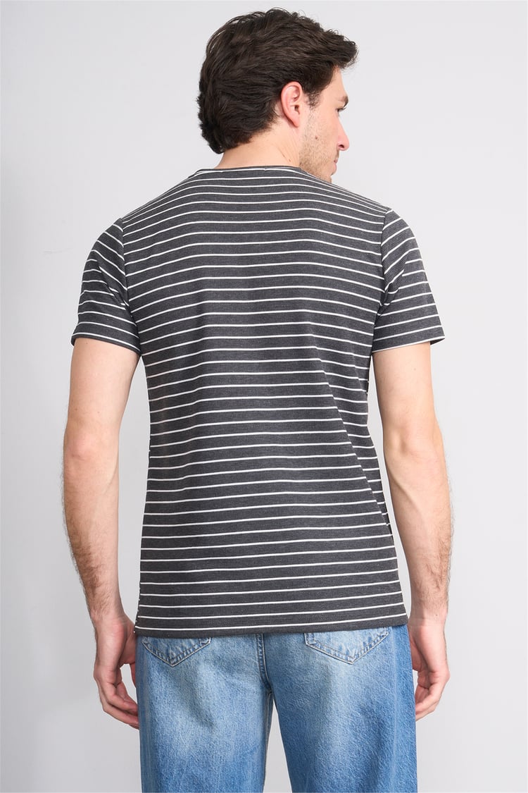 Çetinkaya Mentality 4540 Bisiklet Yaka Regular Çizgili T-shirt Antrasit