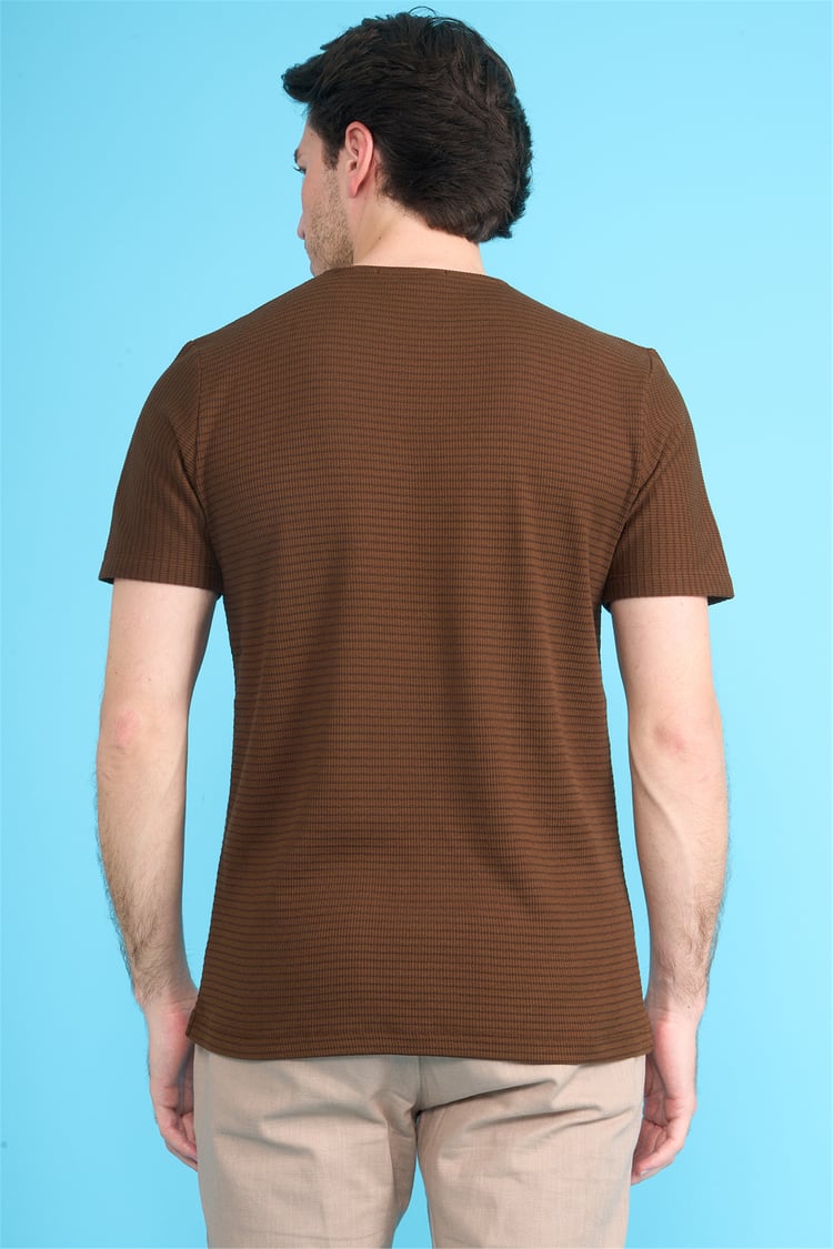 Çetinkaya Mentality 4542 Bisiklet Yaka Regular Modelli T-shirt Kahve