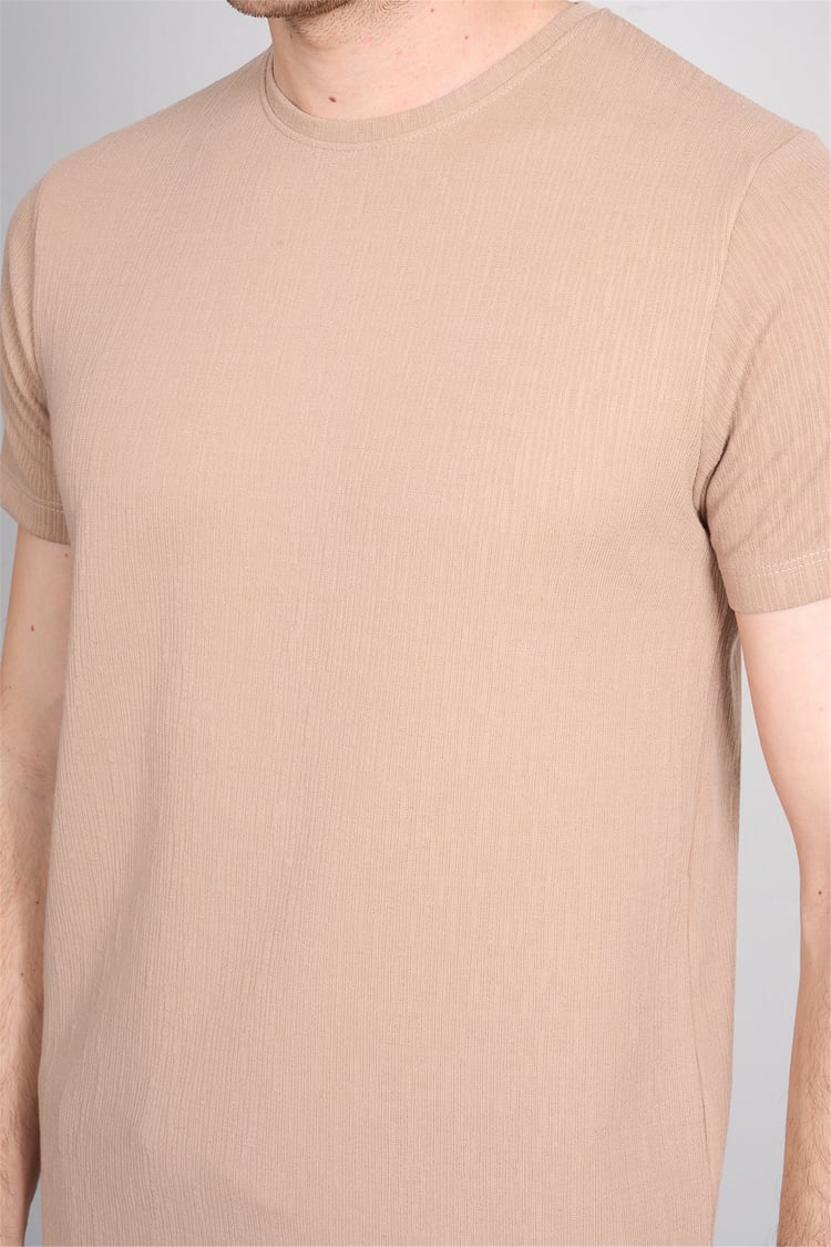 Çetinkaya Mentality 4544 Bisiklet Yaka Regular Modelli T-shirt Bej