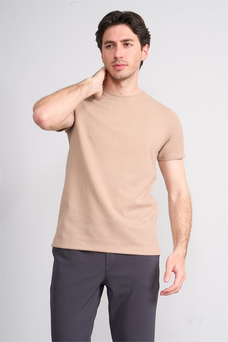 Çetinkaya Mentality 4544 Bisiklet Yaka Regular Modelli T-shirt Bej