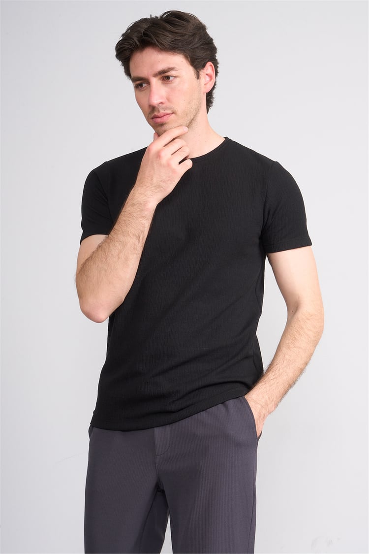 Çetinkaya Mentality 4544 Bisiklet Yaka Regular Modelli T-shirt Siyah