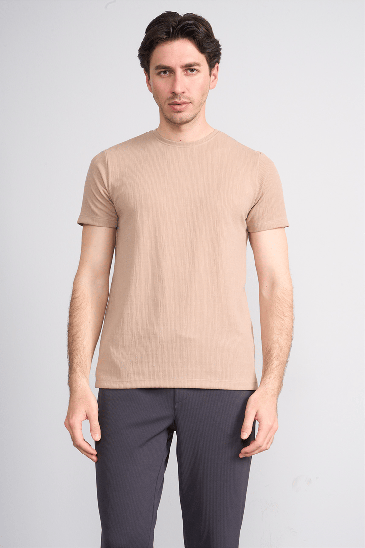 Çetinkaya Mentality 4544 Bisiklet Yaka Regular Modelli T-shirt Bej
