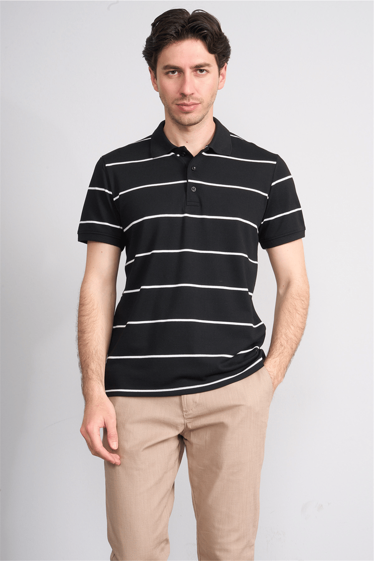 Çetinkaya Mentality 4554 Polo Yaka Regular Çizgili T-shirt Siyah