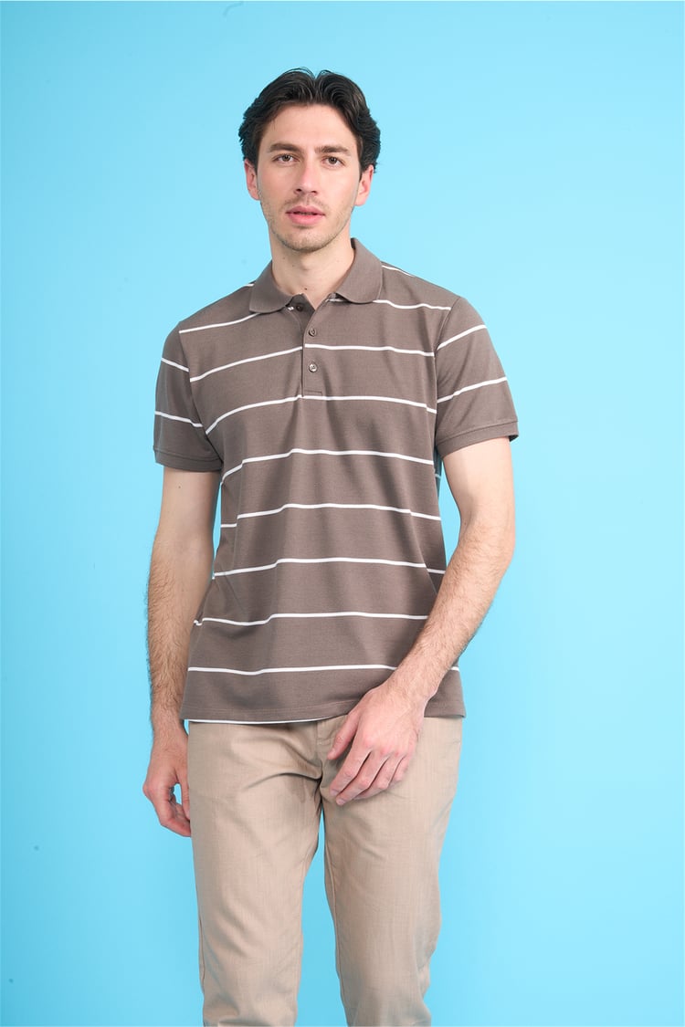 Çetinkaya Mentality 4554 Polo Yaka Regular Çizgili T-shirt Kahve