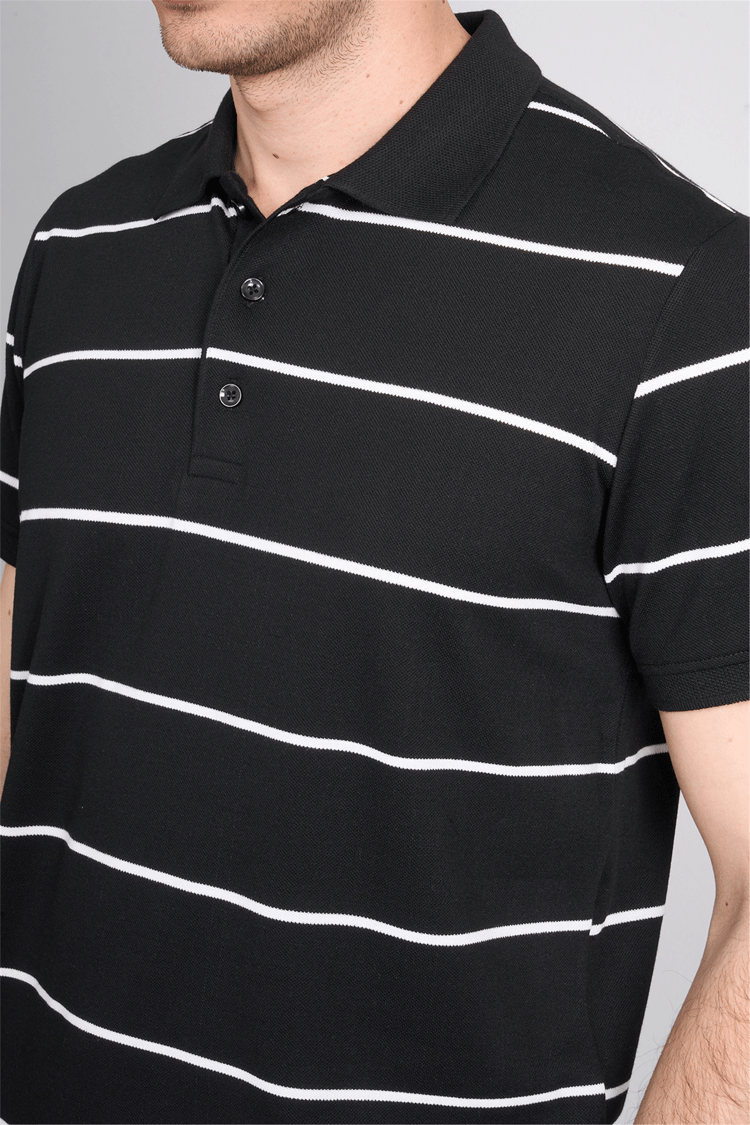 Çetinkaya Mentality 4554 Polo Yaka Regular Çizgili T-shirt Siyah