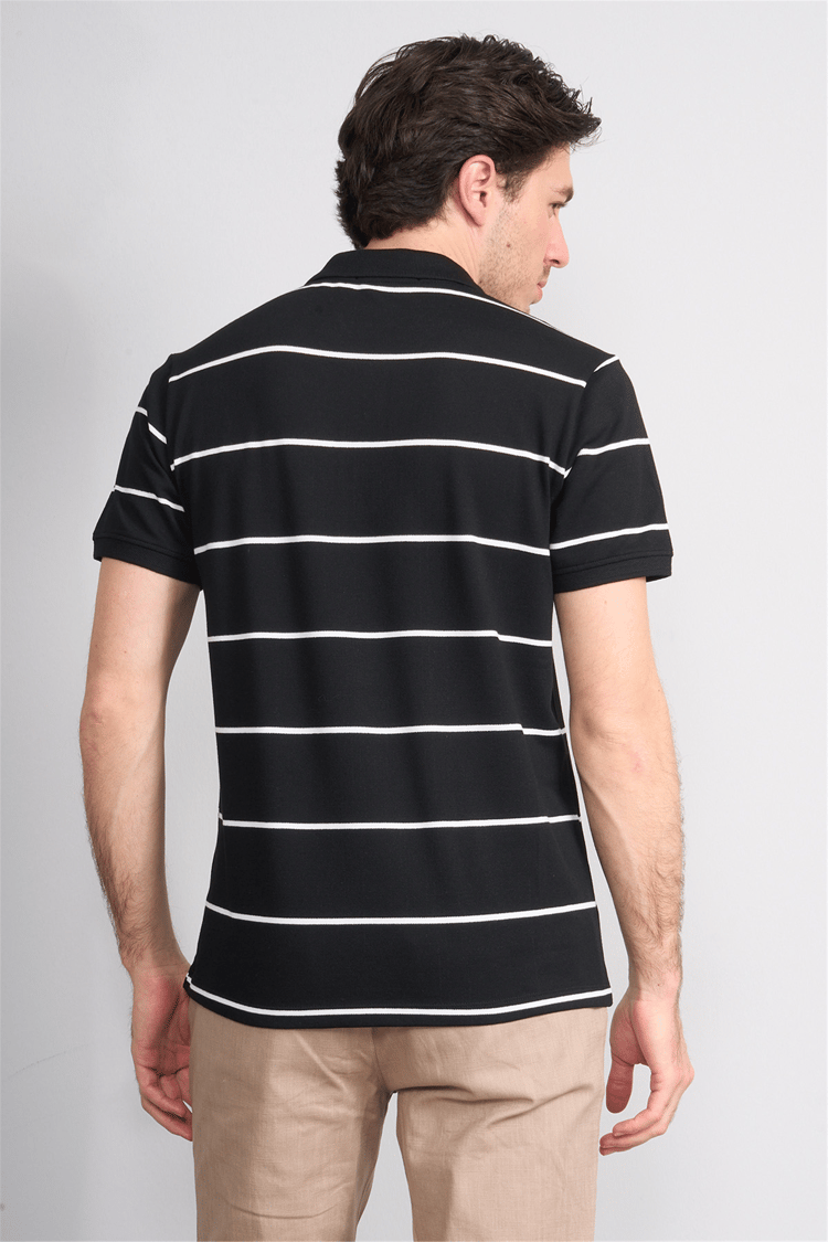 Çetinkaya Mentality 4554 Polo Yaka Regular Çizgili T-shirt Siyah