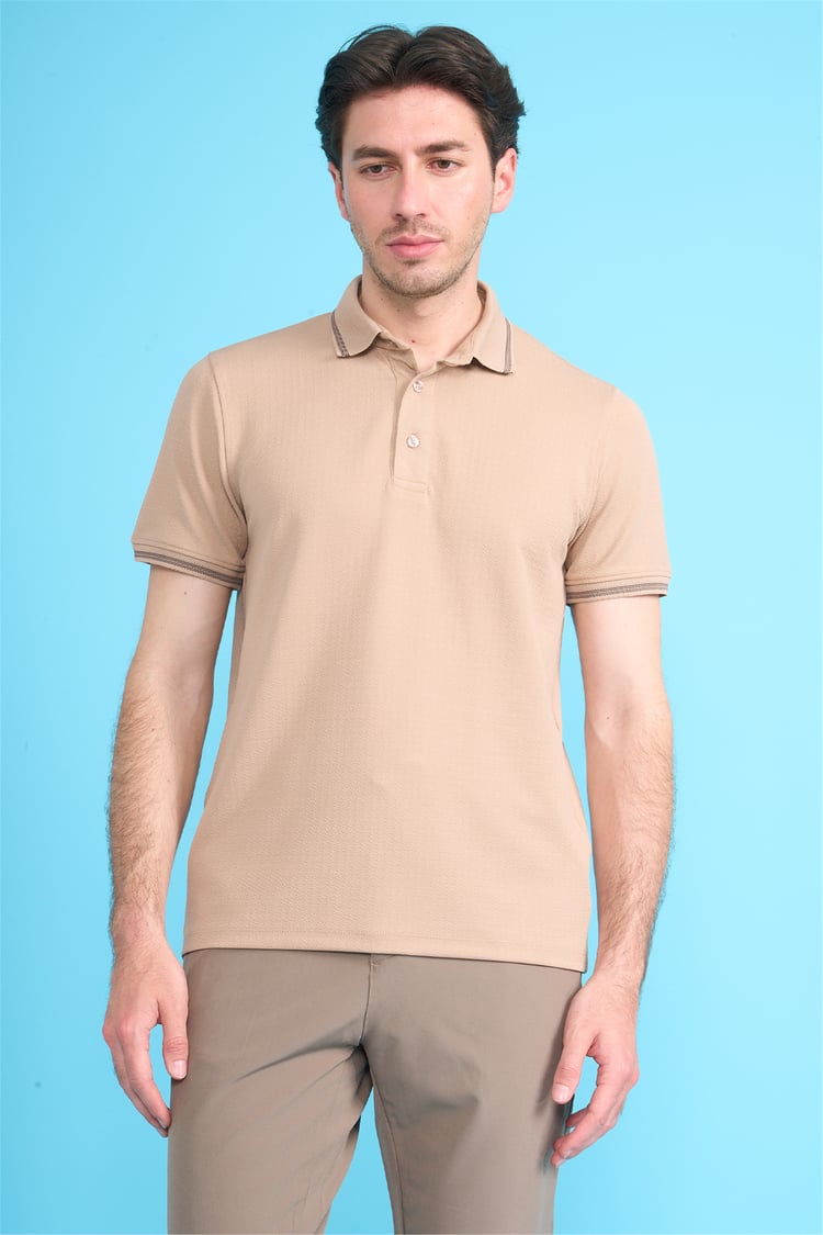 Çetinkaya Mentality 4555 Polo Yaka Regular Modelli T-shirt Bej