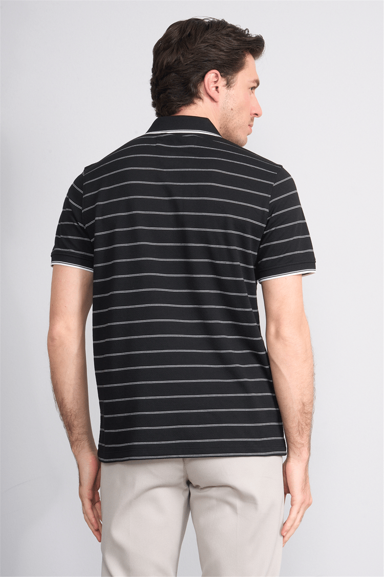 Çetinkaya Mentality 4557 Polo Yaka Regular Çizgili T-shirt Siyah-Beyaz