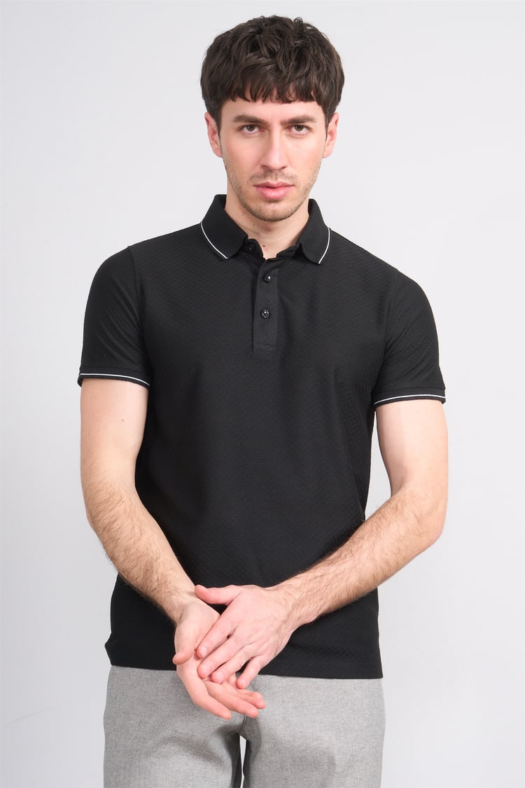 Çetinkaya Mentality 4563 Polo Yaka Regular Modelli T-shirt Siyah