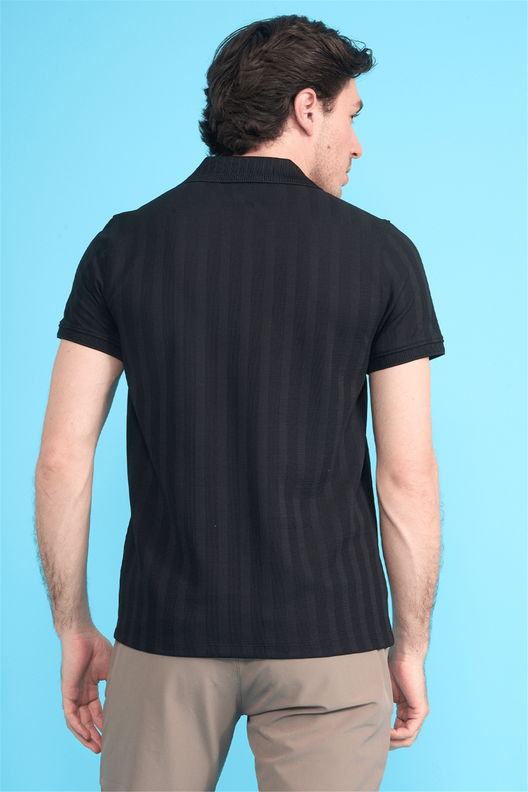 Çetinkaya Mentality 4611 Fermuarlı Polo Yaka Regular Modelli T-shirt Siyah