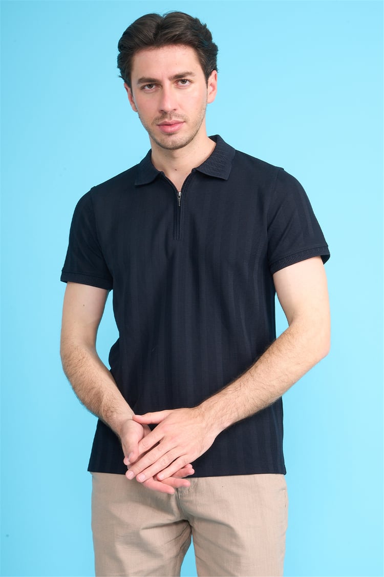 Çetinkaya Mentality 4611 Fermuarlı Polo Yaka Regular Modelli T-shirt Lacivert