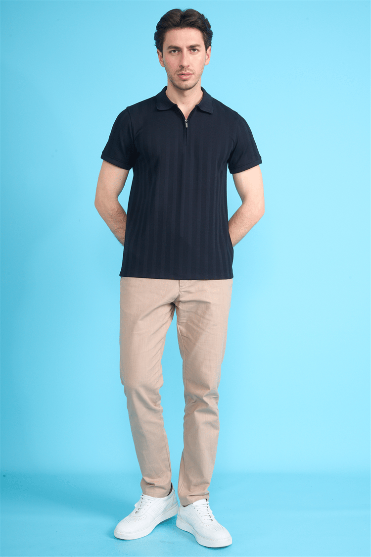 Çetinkaya Mentality 4611 Fermuarlı Polo Yaka Regular Modelli T-shirt Lacivert