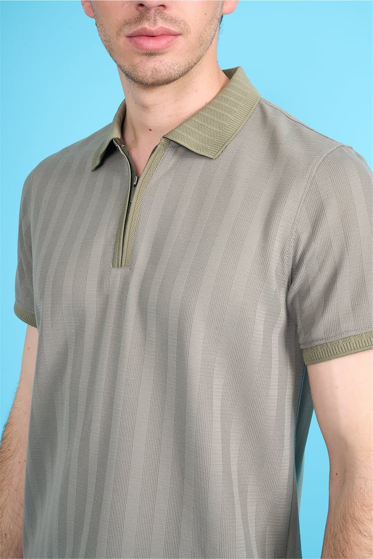 Çetinkaya Mentality 4611 Fermuarlı Polo Yaka Regular Modelli T-shirt Haki