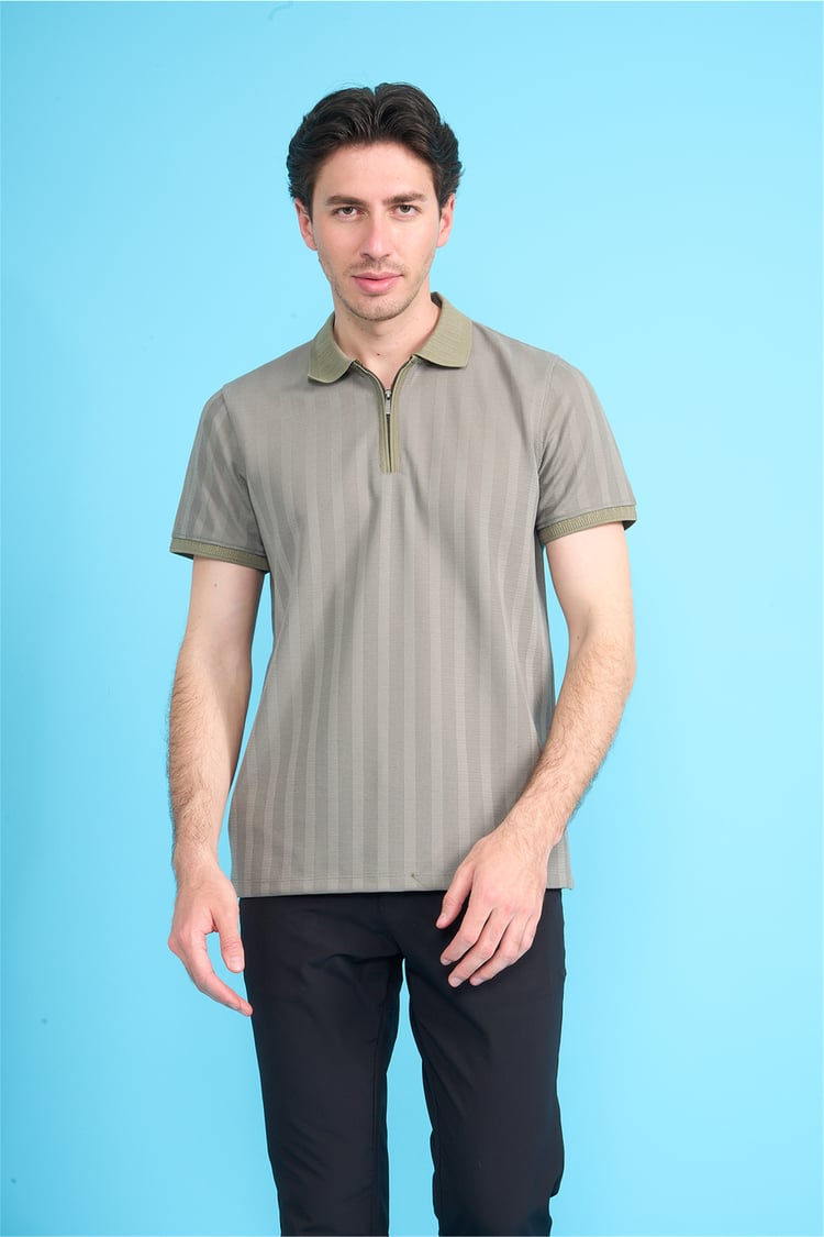 Çetinkaya Mentality 4611 Fermuarlı Polo Yaka Regular Modelli T-shirt Haki