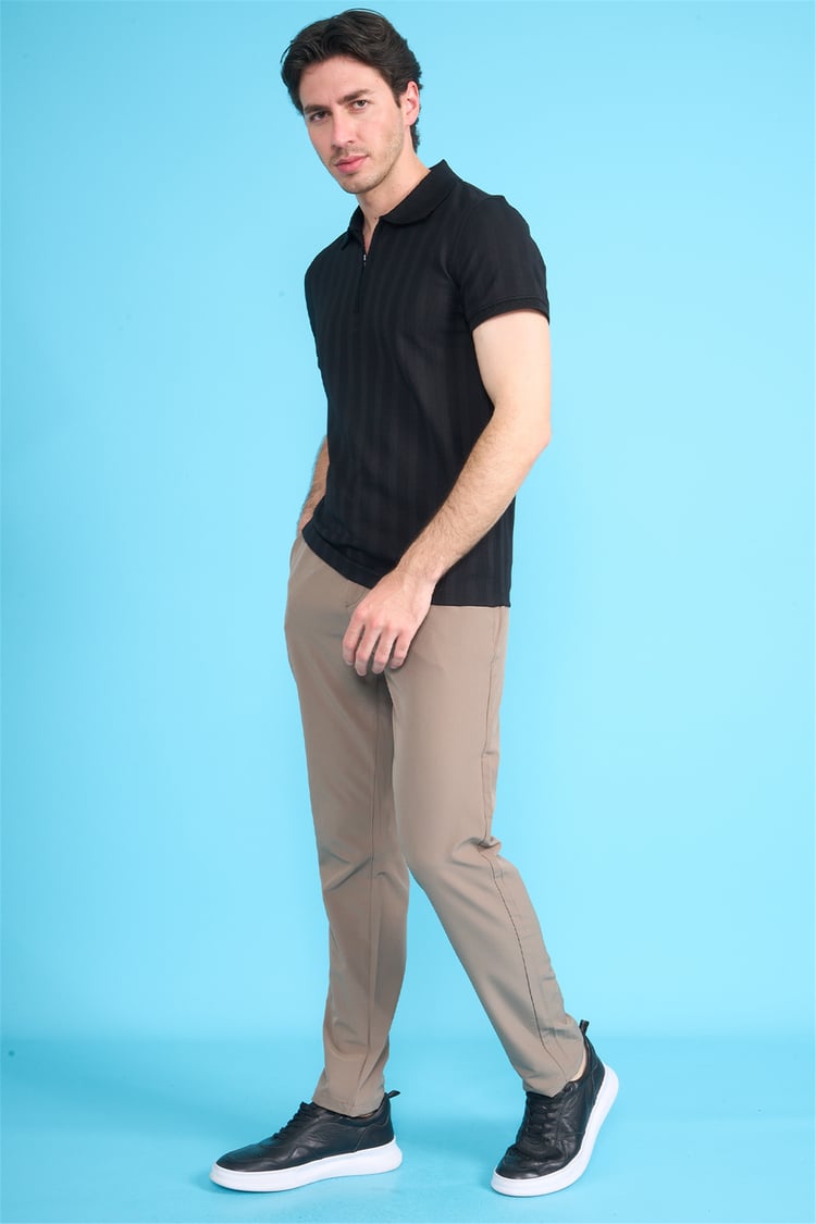 Çetinkaya Mentality 4611 Fermuarlı Polo Yaka Regular Modelli T-shirt Siyah