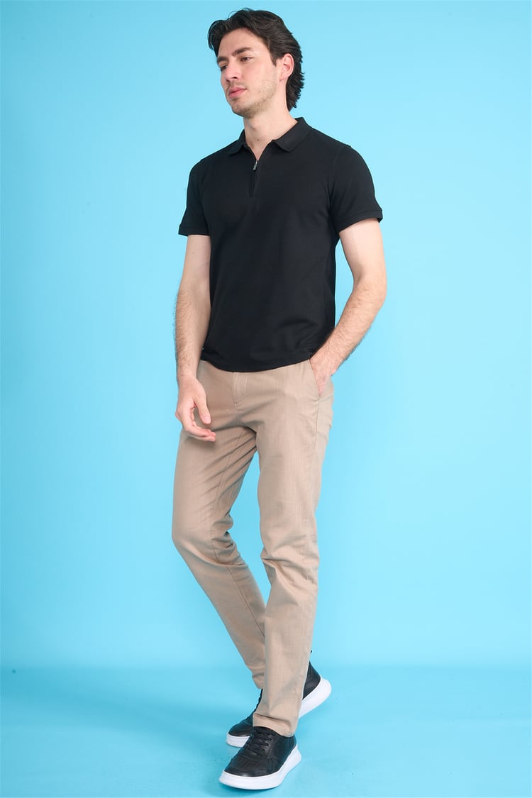 Çetinkaya Mentality 4612 Fermuarlı Polo Yaka Regular Modelli T-shirt Siyah