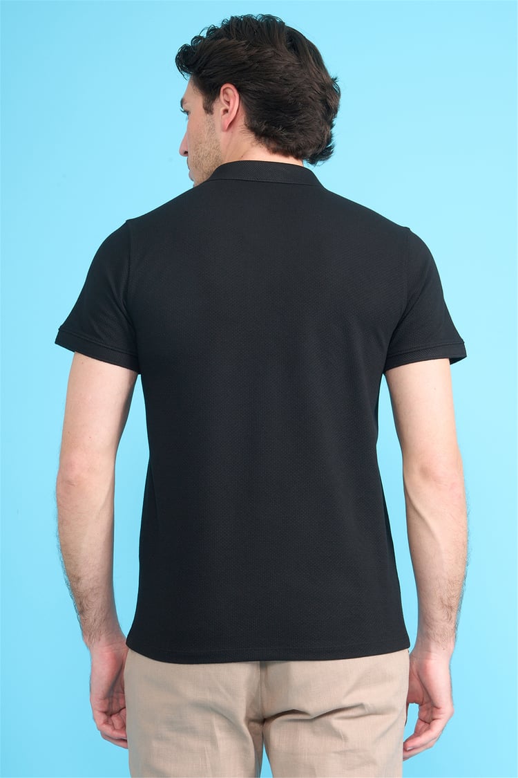 Çetinkaya Mentality 4612 Fermuarlı Polo Yaka Regular Modelli T-shirt Siyah